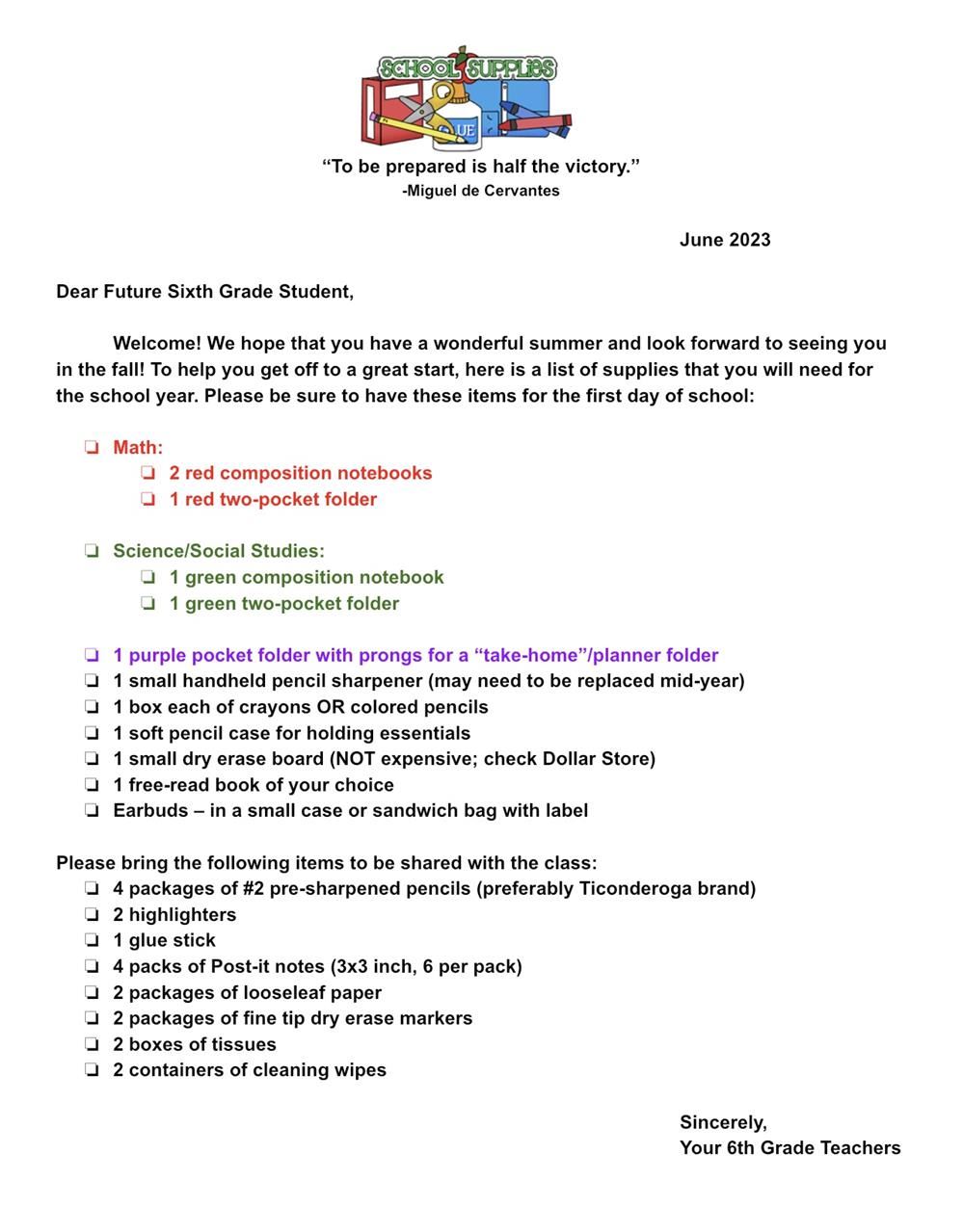 Supply list